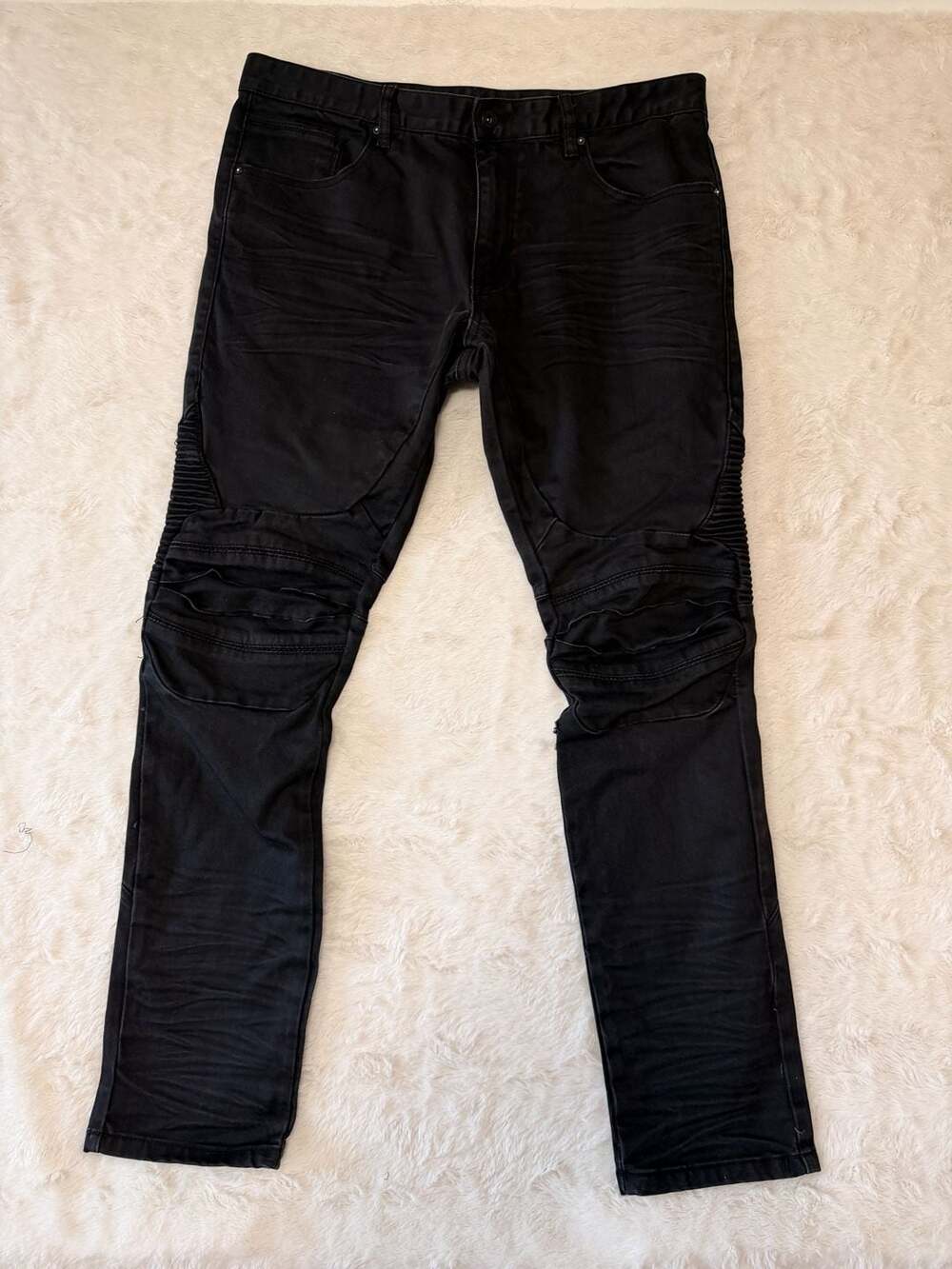 Smoke Rise Black Moto Biker Distressed Jeans 38x34